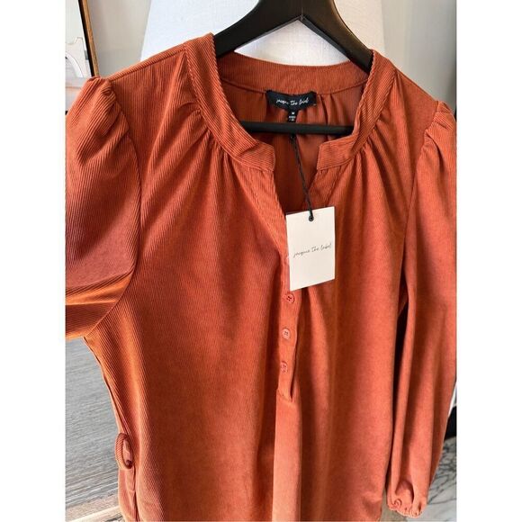 NWT Jacquie The Label Button Front Cord Dress Long Sleeve in Burnt Orange Size M - Picture 5 of 9